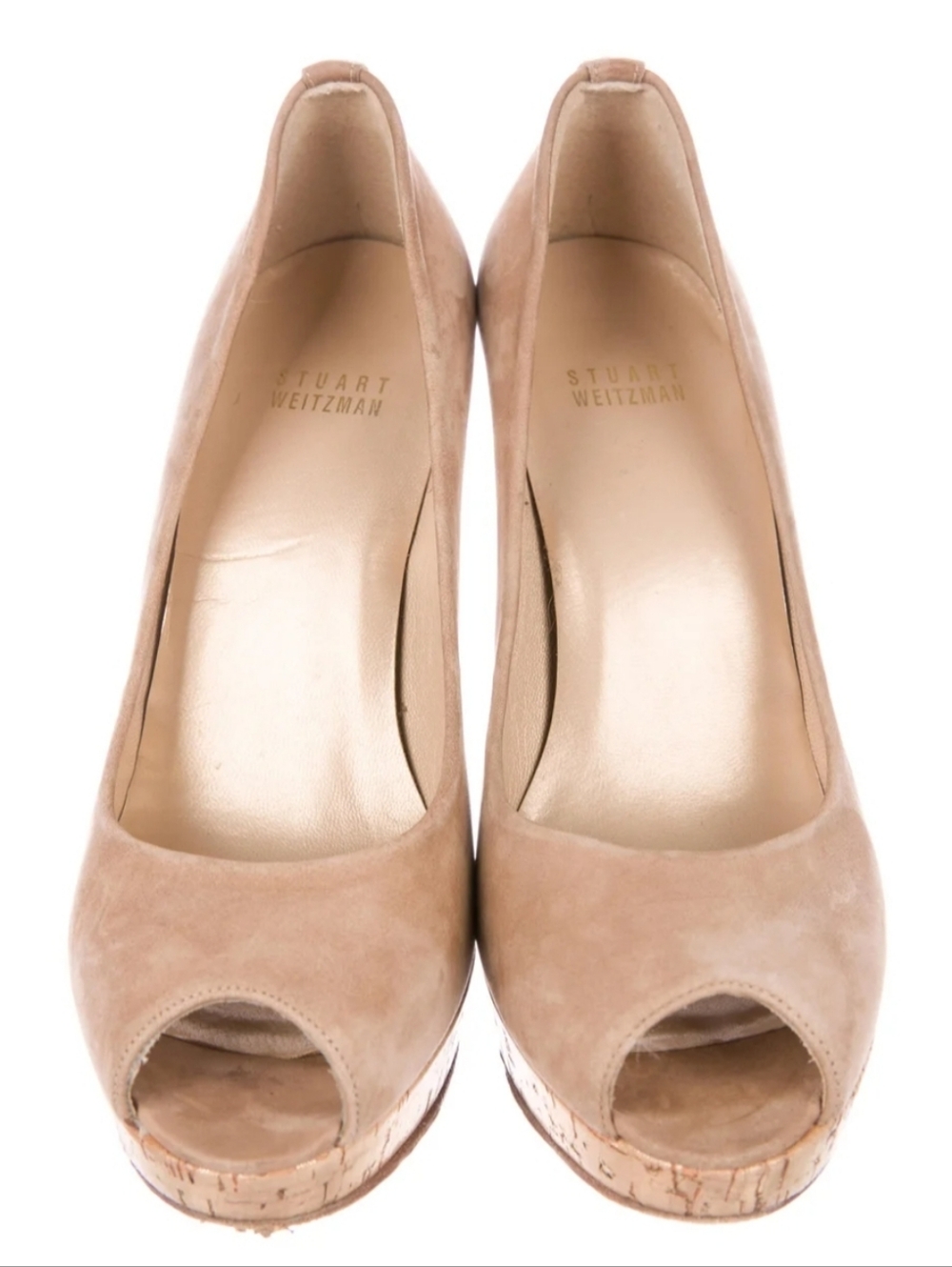 Stuart Weitzman Beige Suede Pointed Toe Heels